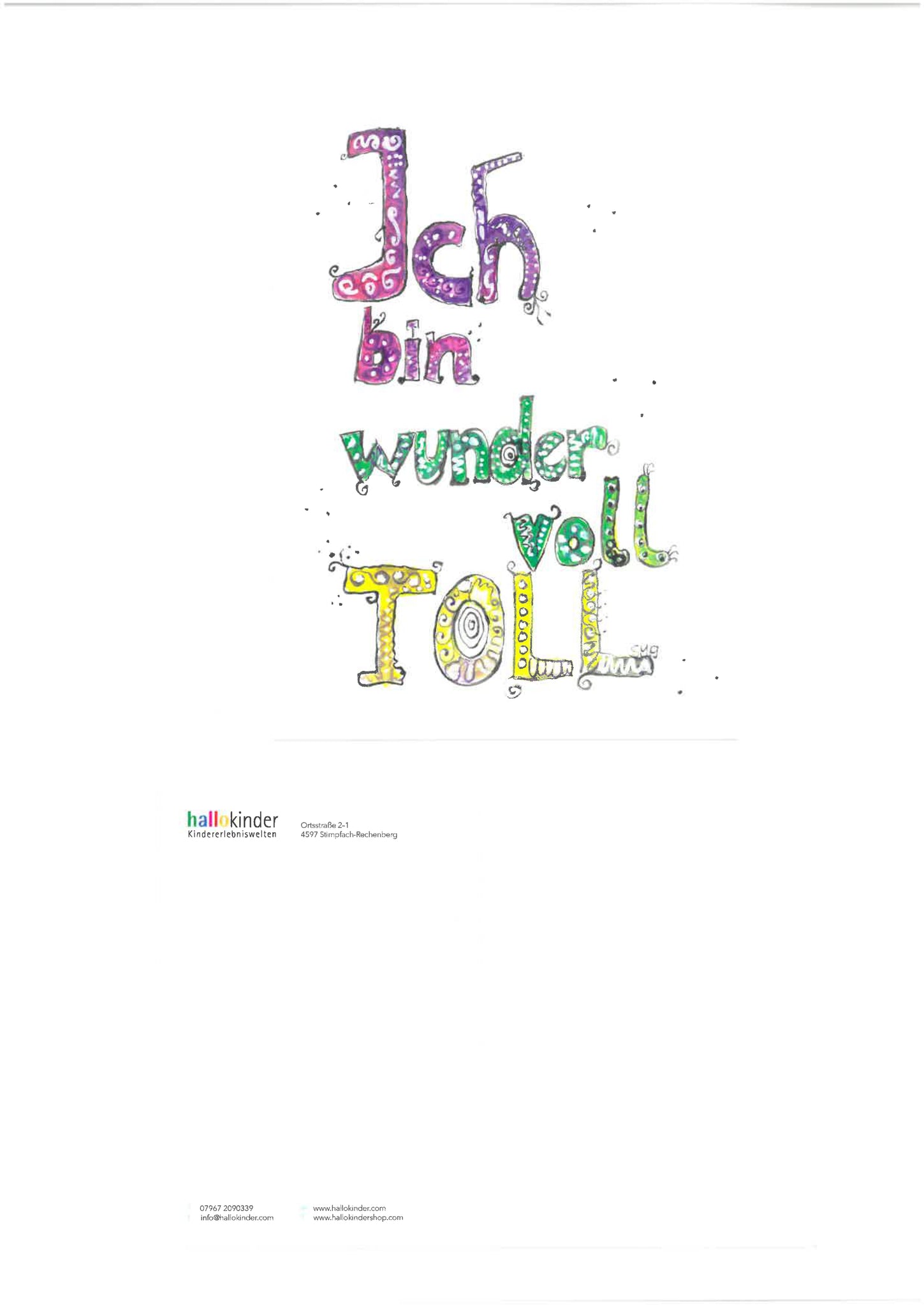 Grußkarte / Postkarte mit Umschlag "Ich bin wundervoll toll" - hallokindershop