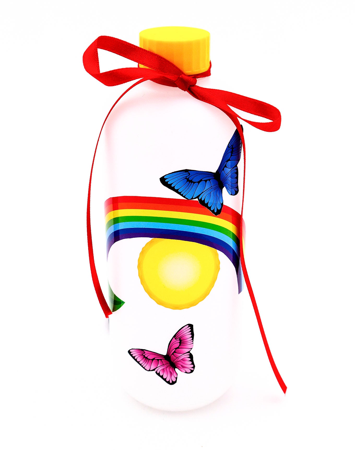 PET - Flasche mit Schmetterling- und Regenbogenmotiven zum Aufkleben